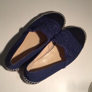 Chanel Navy & Black Canvas Espadrille Flats